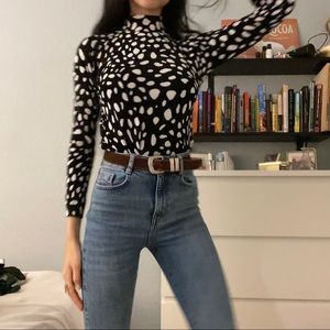 Black & White Polka Dot Mock Neck Sweater